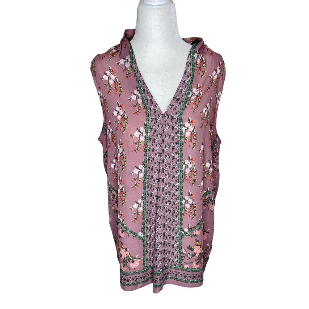 Max Studio Floral V-Neck Pullover Sleeveless Top Large